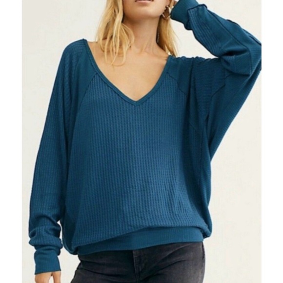 We The Free Tops - Free People Santa Clara Thermal Waffle Knit Blouse Overaized Size Medium